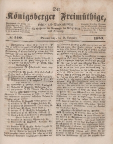 Der Königsberger Freimüthige, Nr. 140 Donnerstag, 24 November 1853