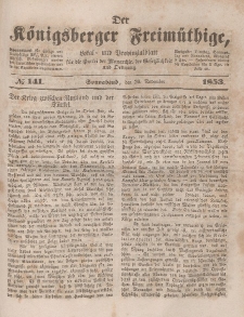 Der Königsberger Freimüthige, Nr. 141 Sonnabend, 26 November 1853