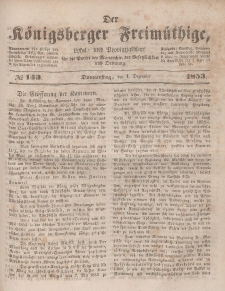 Der Königsberger Freimüthige, Nr. 143 Donnerstag, 1 Dezember 1853