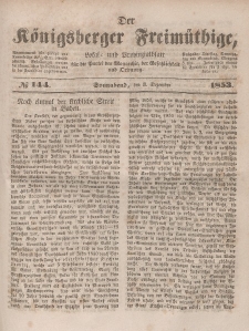 Der Königsberger Freimüthige, Nr. 144 Sonnabend, 3 Dezember 1853