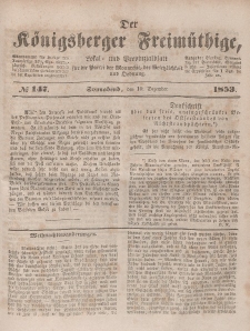 Der Königsberger Freimüthige, Nr. 147 Sonnabend, 10 Dezember 1853