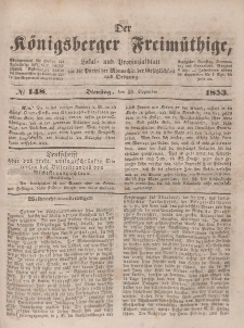 Der Königsberger Freimüthige, Nr. 148 Dienstag, 13 Dezember 1853