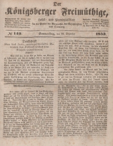 Der Königsberger Freimüthige, Nr. 149 Donnerstag, 15 Dezember 1853