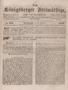 Der Königsberger Freimüthige, Nr. 153 Sonnabend, 24 Dezember 1853