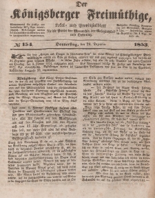 Der Königsberger Freimüthige, Nr. 154 Donnerstag, 29 Dezember 1853