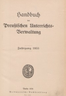 Handbuch der Preußischen Unterrichtsverwaltung, Jahrgang 1933