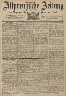 Altpreussische Zeitung, Nr. 187 Dienstag 13 August 1889, 41. Jahrgang