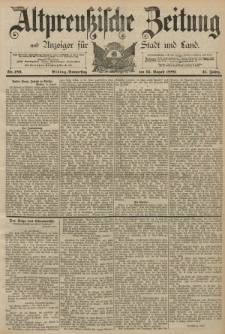 Altpreussische Zeitung, Nr. 189 Donnerstag 15 August 1889, 41. Jahrgang
