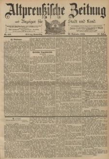 Altpreussische Zeitung, Nr. 213 Donnerstag 12 September 1889, 41. Jahrgang