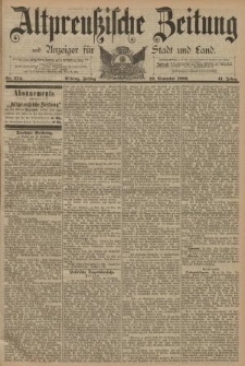 Altpreussische Zeitung, Nr. 274 Freitag 22 November 1889, 41. Jahrgang