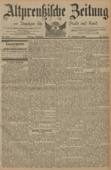 Altpreussische Zeitung, Nr. 278 Mittwoch 27 November 1889, 41. Jahrgang