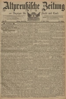 Altpreussische Zeitung, Nr. 79 Donnerstag 3 April 1890, 42. Jahrgang