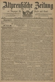 Altpreussische Zeitung, Nr. 99 Dienstag 29 April 1890, 42. Jahrgang