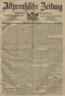 Altpreussische Zeitung, Nr. 87 Freitag 15 April 1898, 50. Jahrgang