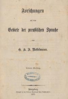 Forschungen auf dem Gebiete der preußischen Sprache