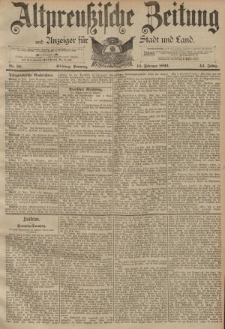 Altpreussische Zeitung, Nr. 38 Sonntag 14 Februar 1892, 44. Jahrgang