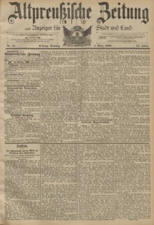 Altpreussische Zeitung, Nr. 51 Dienstag 1 März 1892, 44. Jahrgang