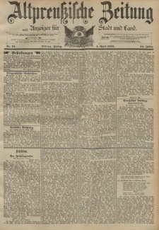 Altpreussische Zeitung, Nr. 78 Freitag 1 April 1892, 44. Jahrgang