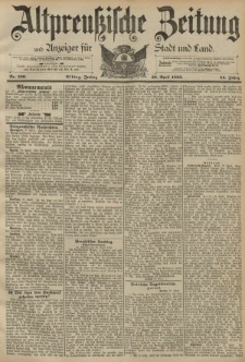 Altpreussische Zeitung, Nr. 100 Freitag 29 April 1892, 44. Jahrgang