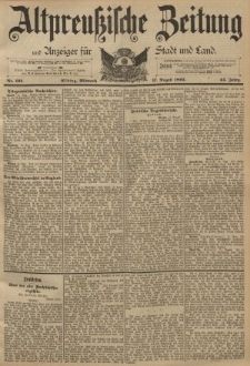 Altpreussische Zeitung, Nr. 191 Mittwoch 17 August 1892, 44. Jahrgang