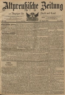 Altpreussische Zeitung, Nr. 196 Dienstag 23 August 1892, 44. Jahrgang
