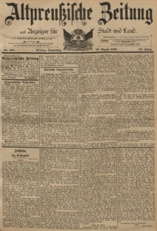 Altpreussische Zeitung, Nr. 198 Donnerstag 25 August 1892, 44. Jahrgang