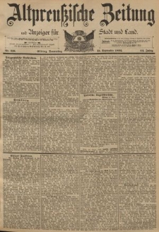 Altpreussische Zeitung, Nr. 216 Donnerstag 15 September 1892, 44. Jahrgang
