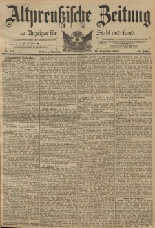 Altpreussische Zeitung, Nr. 219 Sonntag 18 September 1892, 44. Jahrgang