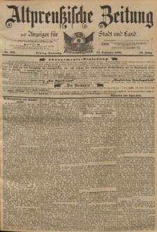 Altpreussische Zeitung, Nr. 222 Donnerstag 22 September 1892, 44. Jahrgang