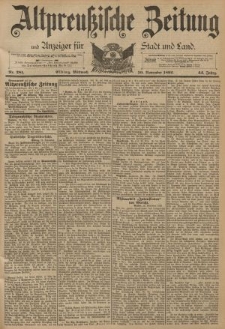 Altpreussische Zeitung, Nr. 281 Mittwoch 30 November 1892, 44. Jahrgang