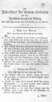Zur Jahresfeier der Armen Anstalten und des Industrie-Hauses in Elbing am 27sten Sonntage nach Trinitatis, den 26. Novbr. 1815