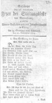 Gesänge bei der vereinigten jener der Stiftungsfeste des Gymnasiums so wie der Armenanstalte und des Industriehauses ..
