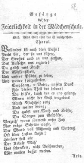 Gesänge bei der kirchlichen Feierlichkeit des Stiftungs- Festes des Industrie-Hauses Sonntags den 30ten November Vormittags um 9 Uhr in der Kirche zu St. Marien in Elbing