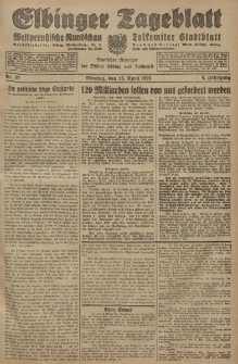 Elbinger Tageblatt, Nr. 87 Montag 15 April 1929, 6. Jahrgang