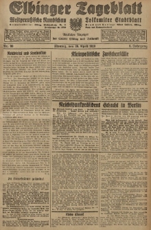 Elbinger Tageblatt, Nr. 99 Montag 29 April 1929, 6. Jahrgang