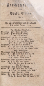 Kirchenzettel der Stadt Elbing, Nr. 4, 20 Januar 1799