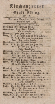 Kirchenzettel der Stadt Elbing, Nr. 16, 7 April 1799