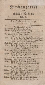 Kirchenzettel der Stadt Elbing, Nr. 18, 17 April 1799