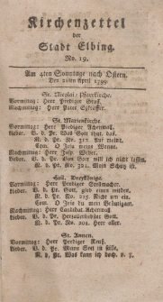 Kirchenzettel der Stadt Elbing, Nr. 19, 21 April 1799