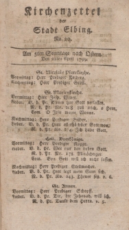 Kirchenzettel der Stadt Elbing, Nr. 20, 28 April 1799