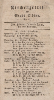 Kirchenzettel der Stadt Elbing, Nr. 21, 2 Mai 1799