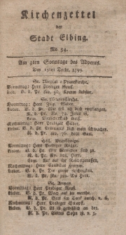 Kirchenzettel der Stadt Elbing, Nr. 54, 15 Dezember 1799