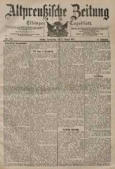 Altpreussische Zeitung, Nr. 192 Donnerstag 17 August 1899, 51. Jahrgang