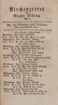 Kirchenzettel der Stadt Elbing, Nr. 7, 9 Februar 1800