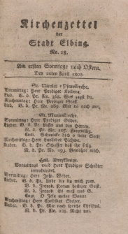 Kirchenzettel der Stadt Elbing, Nr. 18, 20 April 1800