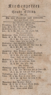 Kirchenzettel der Stadt Elbing, Nr. 35, 3 August 1800