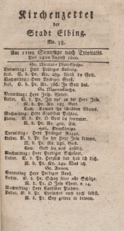 Kirchenzettel der Stadt Elbing, Nr. 38, 24 August 1800