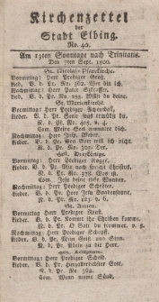 Kirchenzettel der Stadt Elbing, Nr. 40, 7 September 1800