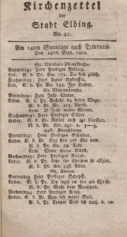 Kirchenzettel der Stadt Elbing, Nr. 41, 14 September 1800