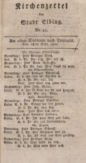 Kirchenzettel der Stadt Elbing, Nr. 43, 28 September 1800